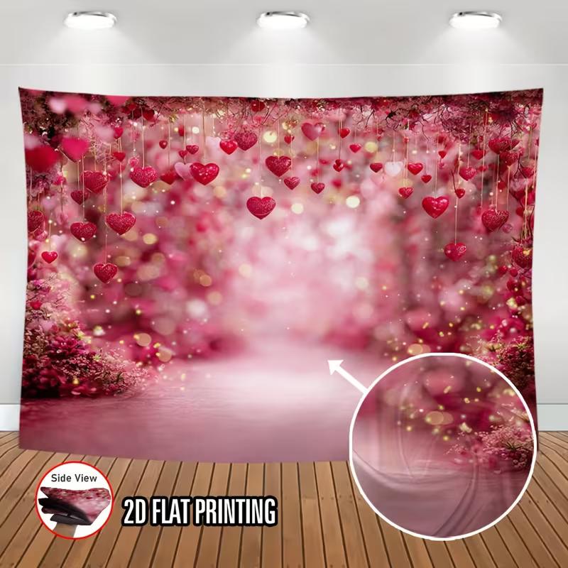 2D Enchanted Red Hanging Hearts Backdrop with Bokeh Lights
