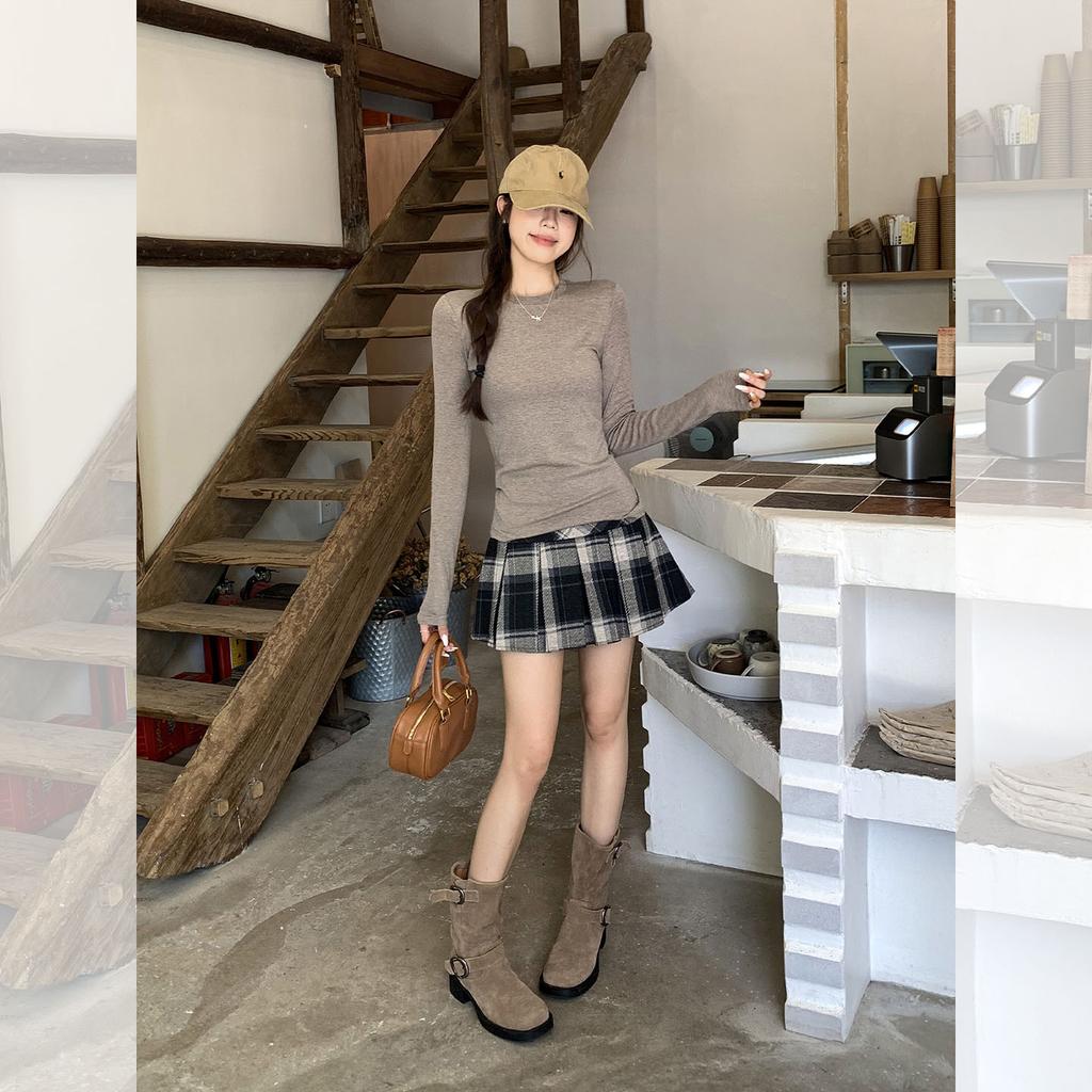 Korean Oat Crew Neck Autumn New Long-sleeved T-shirt with Bottoming Shirt Slim-fitting Lazy Temperament Top Women