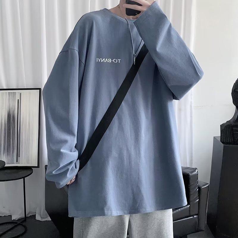 Men S Loose Long Sleeve Round Neck Casual Printed T Shirt Daily Inner Wear Top