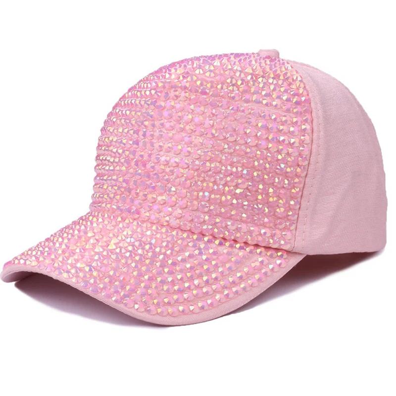 New Colorful Rhinestone Women Baseball Cap Unisex Fashion Personality Hip-hop Sun Hat All-match Pearl Sequins Snapback Mesh Caps