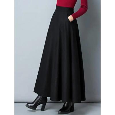 Spring and Autumn Four Seasons Black Gray Large Size Woolen Long Skirt Women Fashion Korean Ladies Red High Waist Festival Pleated A-line Skirts