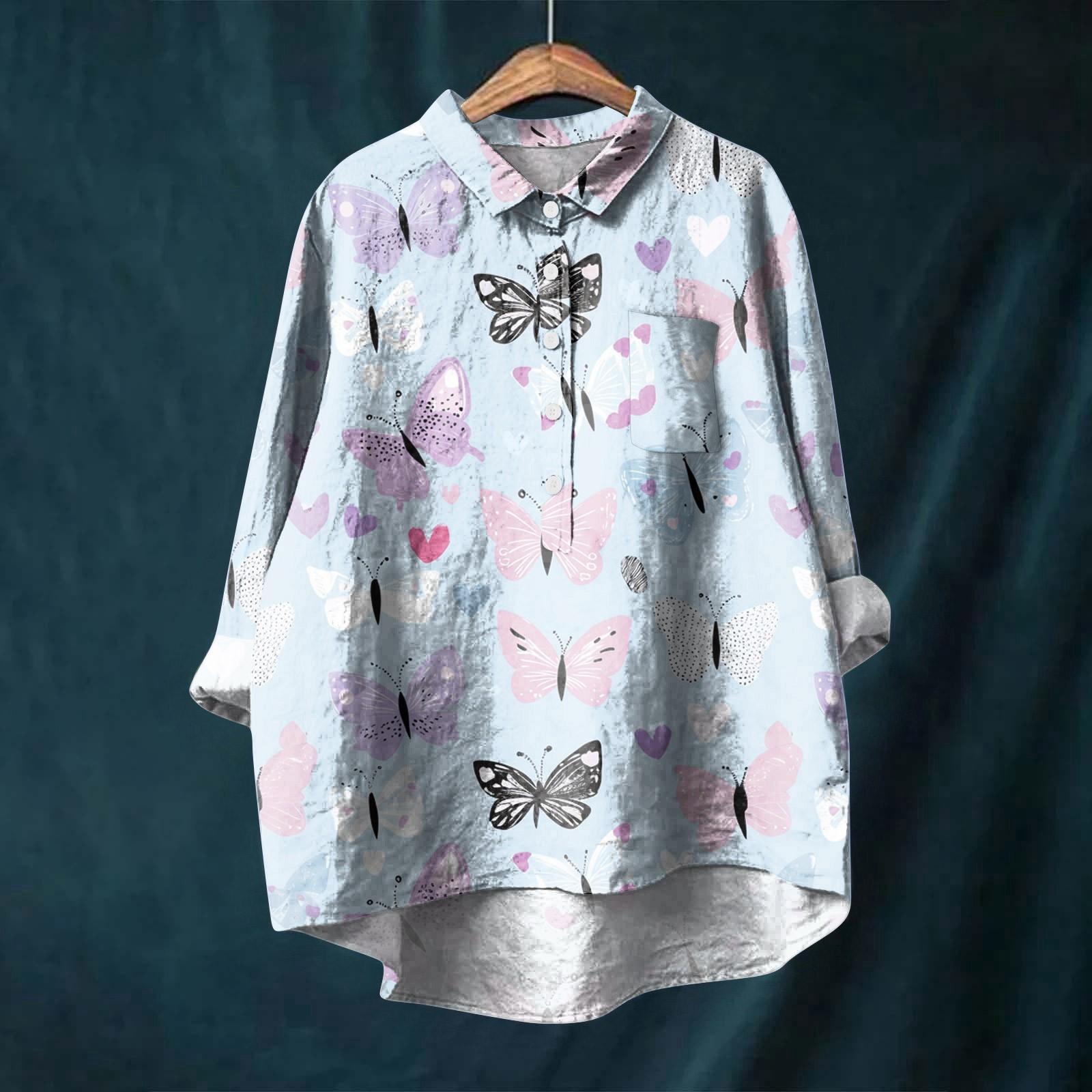 

Женская рубашка с длинным рукавом, на пуговицах, винтажный цветочный принт, повседневный подол, неровный, рубашечный воротник, топ L