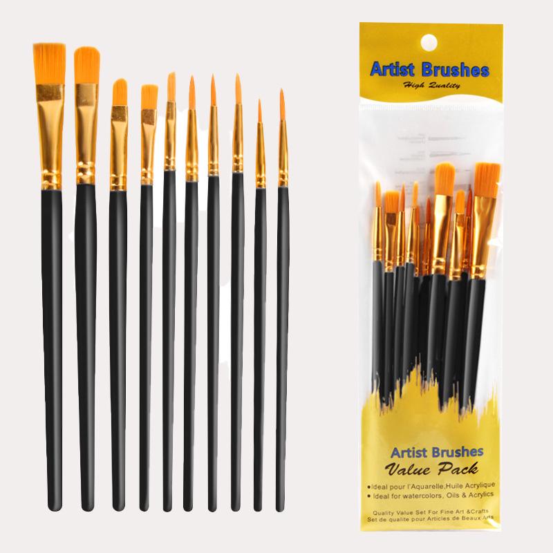 10-Piece Pearlescent Blue Oil & Watercolor Brush Set with Plastic Handles