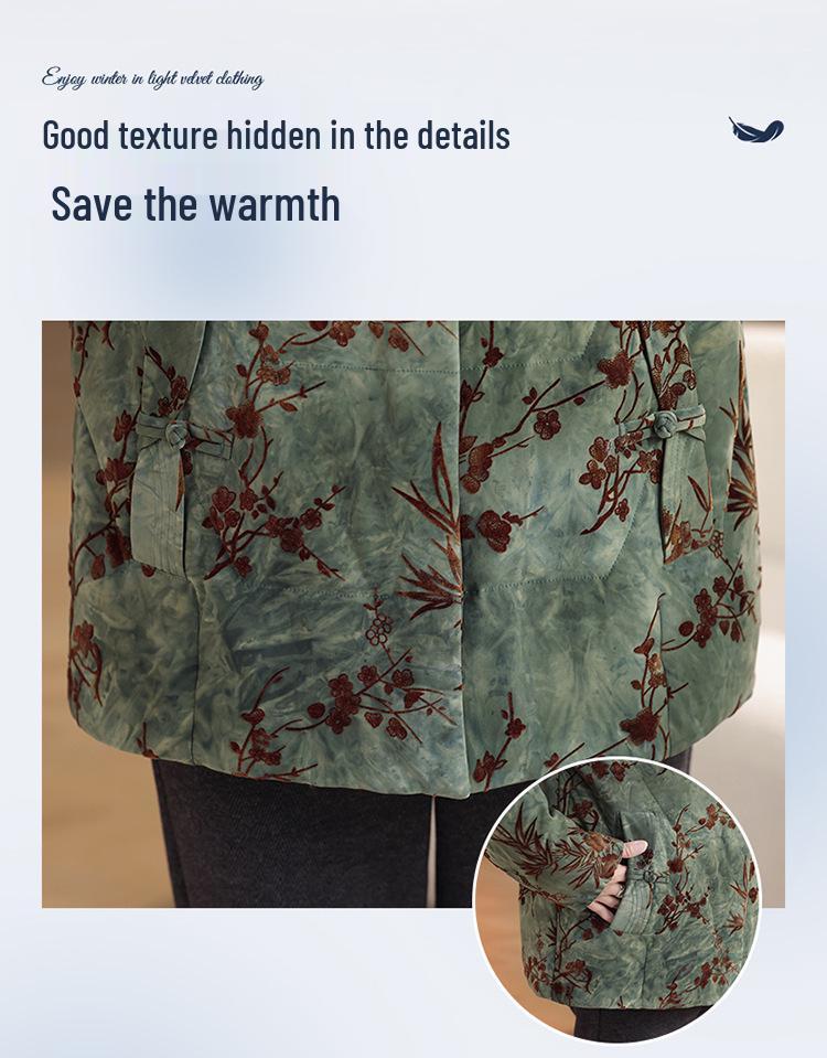 2025 Chinese Style Winter Down Jacket for Middle-aged & Elderly Women with Fur Collar - Thick 90% White Duck Down