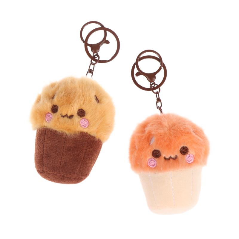 Soft Kawaii Mushroom Plush Keychain Cute Cupcake Teacup Design Mini Keyring Bag Pendant for Girls Daily Use