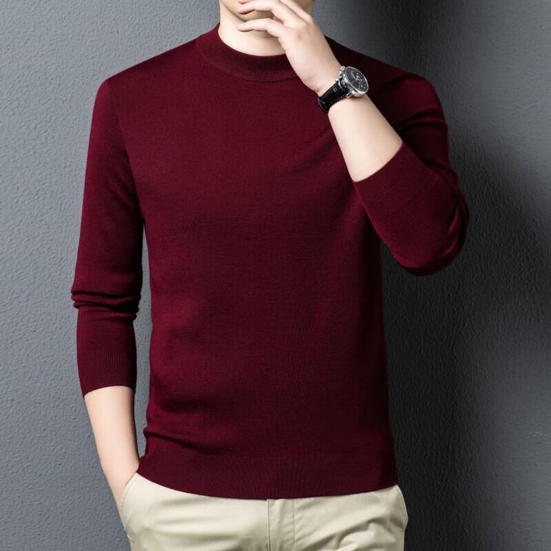 Fengxun Men's 100% Pure Wool Half-High Collar Pullover Sweater