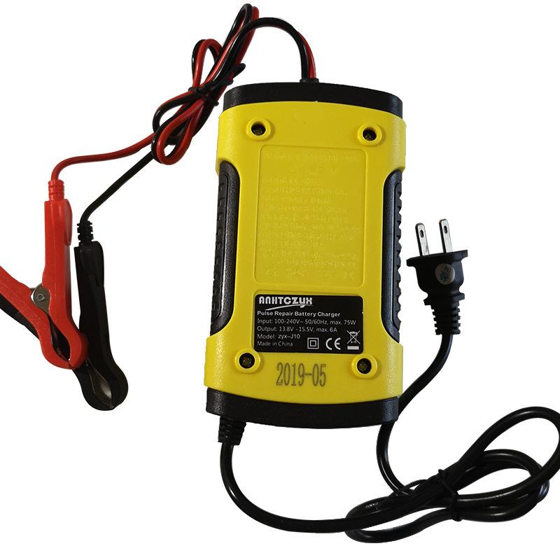 12V 6A Pulse Repair Charger with LCD Display for Motorcycles and Cars