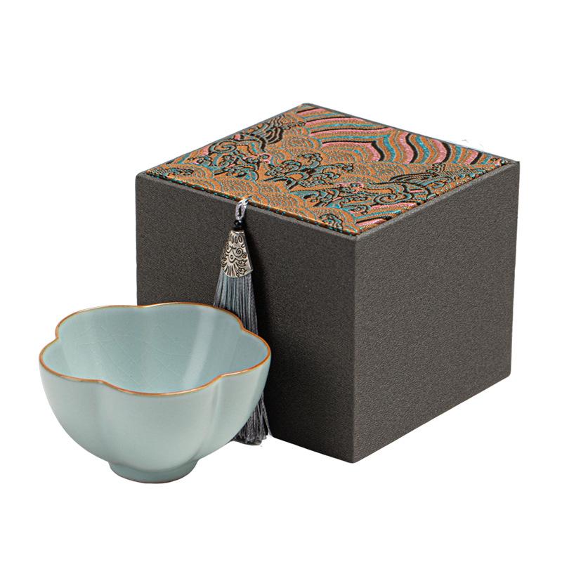 Ru Kiln Crackled Ceramic Gongfu Tea Tasting Cup - Cultivable Master Cup in Gift Box Packaging.