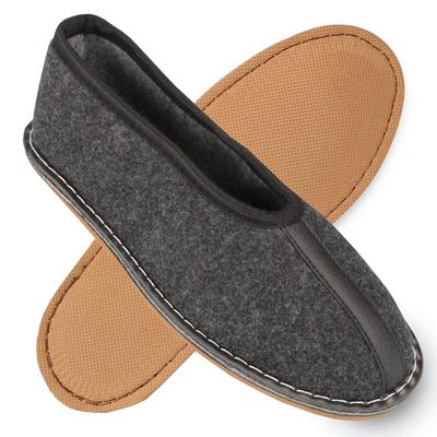 Premium Handmade Wool Felt Slippers for Men Ultra-Comfortable Non-Slip Indoor House Shoes with Durable Rubber Sole Evenings In Classic Grey