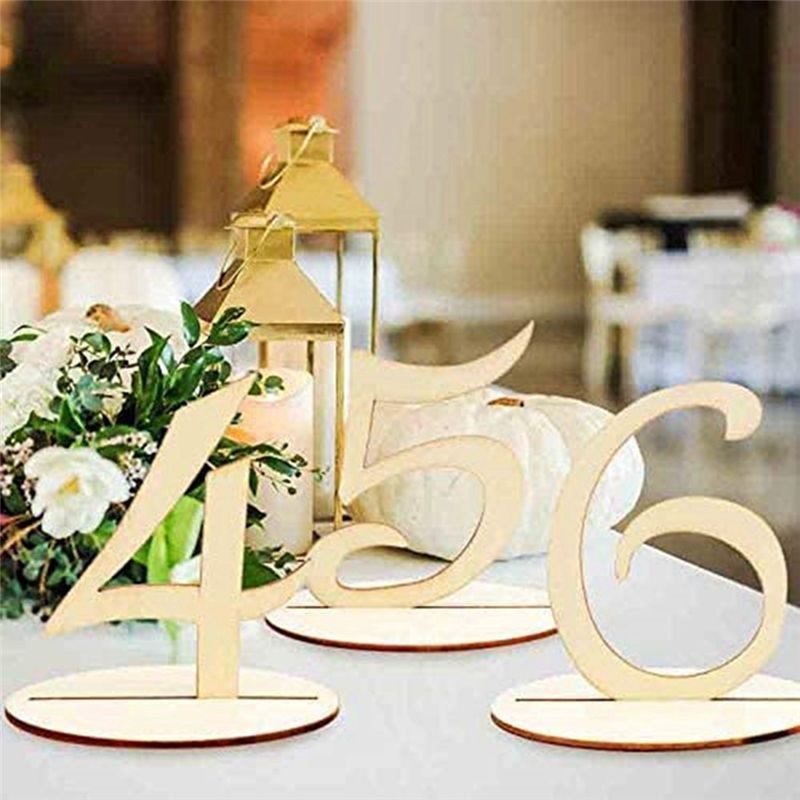 A60Z1-20 Wooden Table Number Plate With Base Digital Seat Plate Birthday Wedding Party Decoration Gift Decorationmay