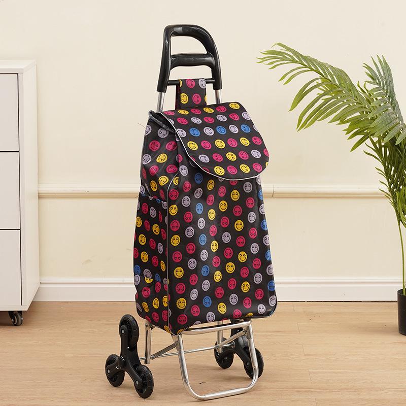 Portable Folding Trolley Cart for Seniors - Floral Pattern, Large Capacity for Grocery Shopping and Home Use