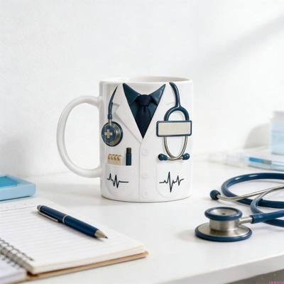 Unique Hospital Theme Coffee Cup Customizable Doctor Name Ceramic Drinking Mug Comfort Handle Gift for Healthcare Worker