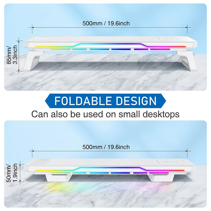 Schreibtisch-PC-Monitorständer Halterung Computerbildschirm Erhöhung Halter USB-HUB Mit RGB-Atmosphärenlampe Maus Tastatur Aufbewahrungs Organizer