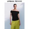 UR Women's Elegant Off-Shoulder Ruched Cropped T-Shirt
