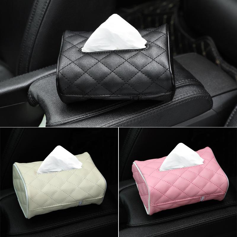 Car Tissue Box Holder In Car Sun Visor Seat Backrest Hanging Tissue/Napkin Box with Fix Strap Armrest Boxes Tissue Storage Case