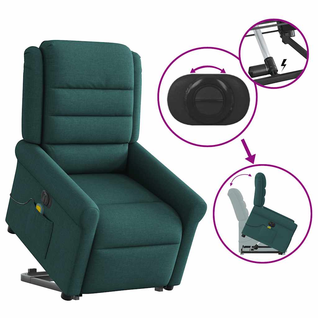 Electric Massage Recliner with Rising Assistance Dark Green Fabric
