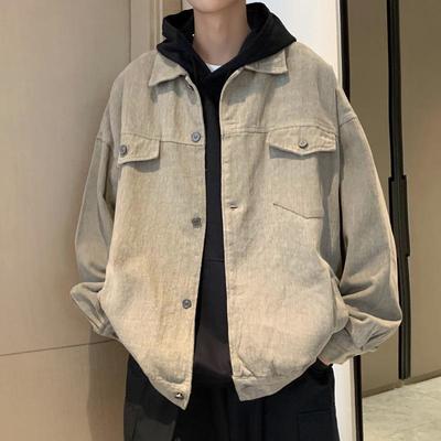 Herren Jacke im japanischen Stil, einfarbig, Retro-Revers - Frühling/Herbst Hip Hop Locker Lässig Trendige Arbeitskleidung Strickjacke.