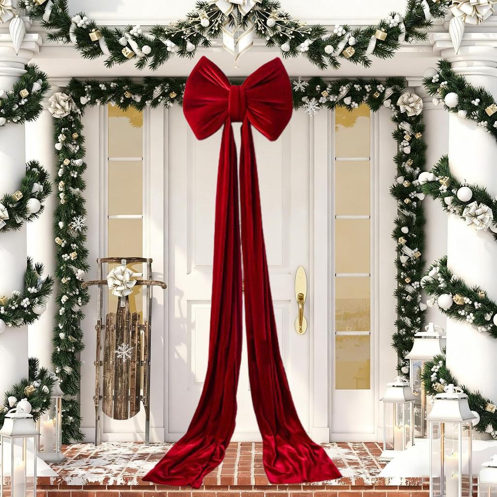 Christmas Tree Topper Bow Velvet Ornament Decorations Large Christmas Tree Bow For Indoor Home Door Front Staircase Fence