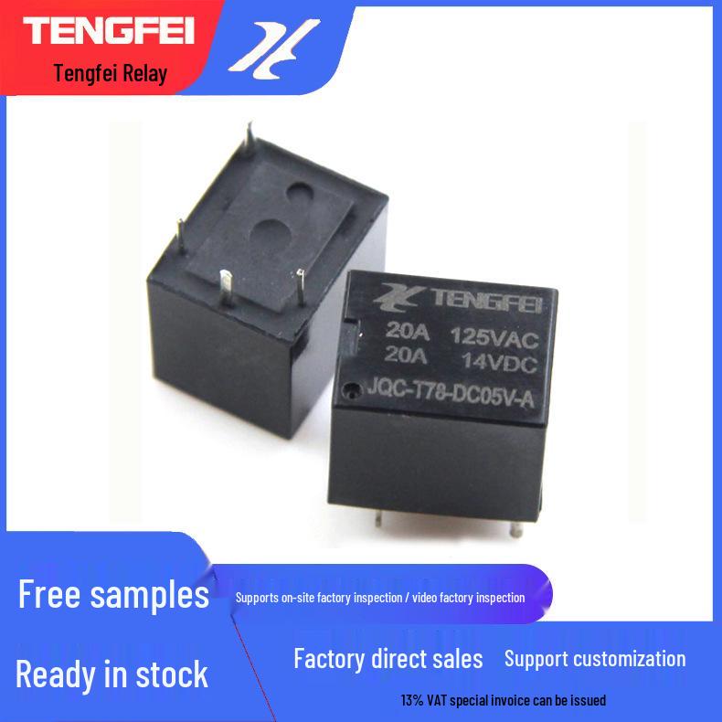 T78 4-Pin Automotive Relay 12V/5V/6V/9V/24V, 20A High-Current, Normally Open, Compact Size, High Indium