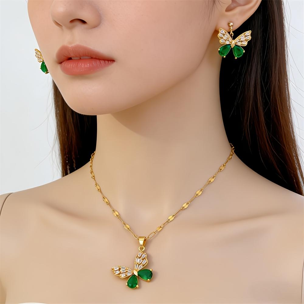 Hollow Butterfly Necklace Pendant and Earring Set, Light Luxury Style, Anti-Fade, Hypoallergenic, Micro-Inlaid, Unique Fashion Jewelry