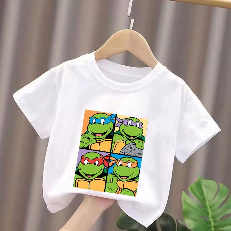 Teenage Mutant Ninja Turtles Kids TShirt White Summer Boys Tops Cartoon Print Child Clothes Short Sleeve Birthday Gifts