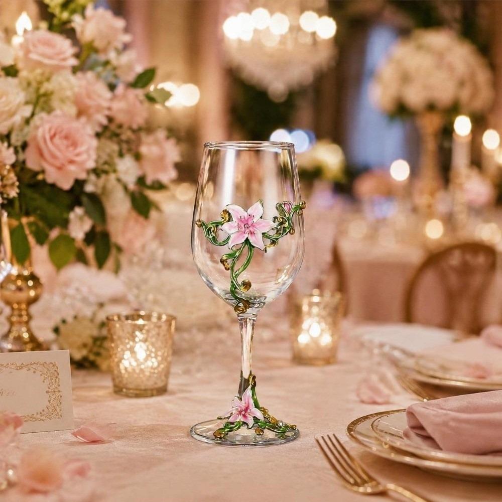 Enamel Clear Stemmed Cup Transparent Flower Embossed Cup Elegant Gift Wine Glass Christmas