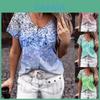 Elegant Womens V-neck Short Sleeve Floral Print Tops T-shirt For Casual Wear
