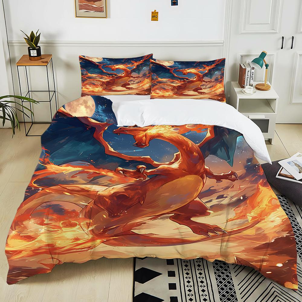 10 Sizes Pokémon Charizard Printed 3PC Bedding Set Duvet Cover  Adult Kids Birthday Gift Full Size Bedding Set Luxury for Gifts