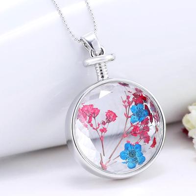 Qiuhan Specimen Round Alloy Pendant Romantic Mother's Day Gift Women's Dried Flower Glass Wish Bottle Pendant Necklace