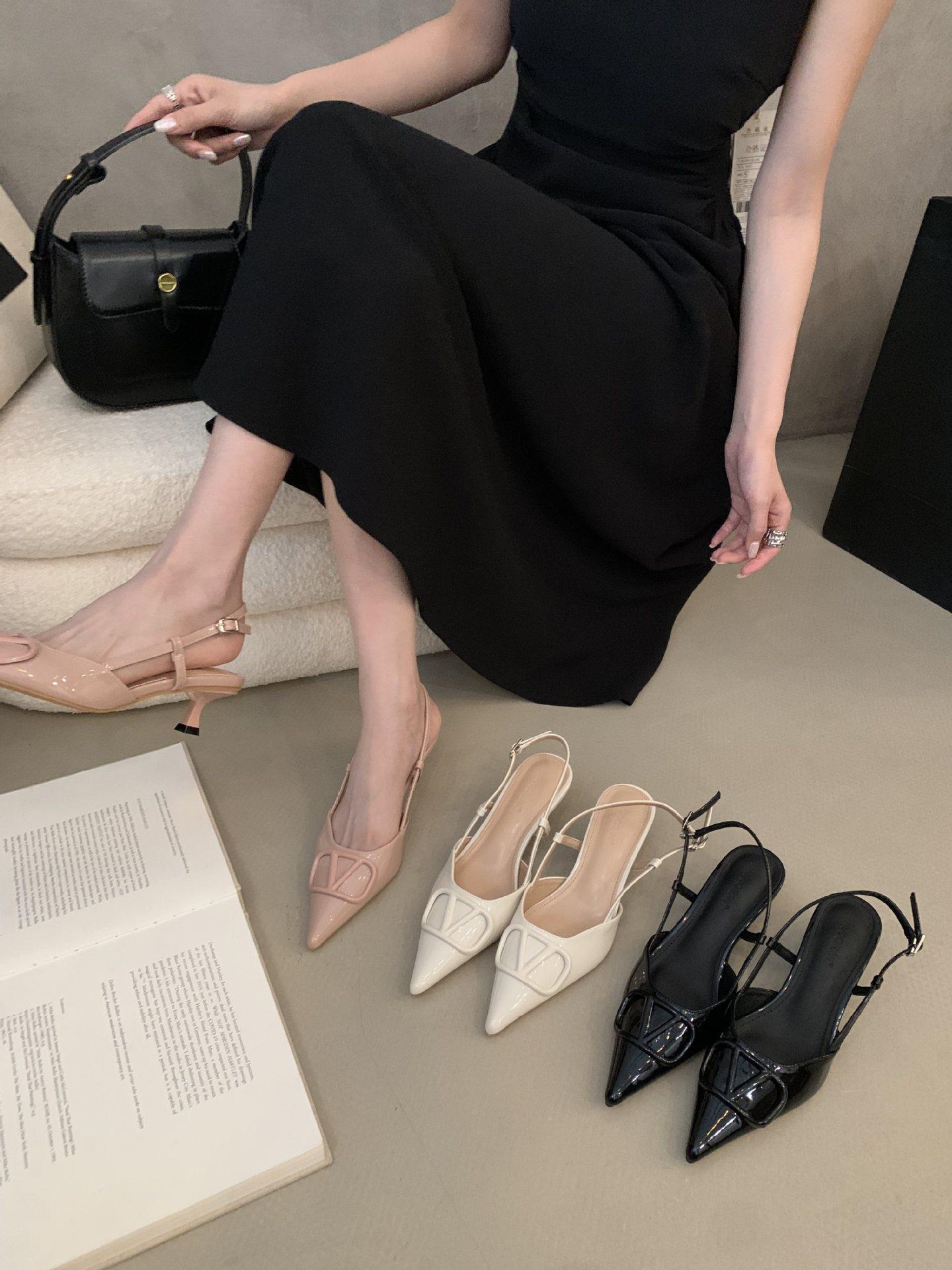 

French niche pointed high heels bag head sandals women s shoes wear summer white high heels cool slippers square buckle single shoes 39 розовый