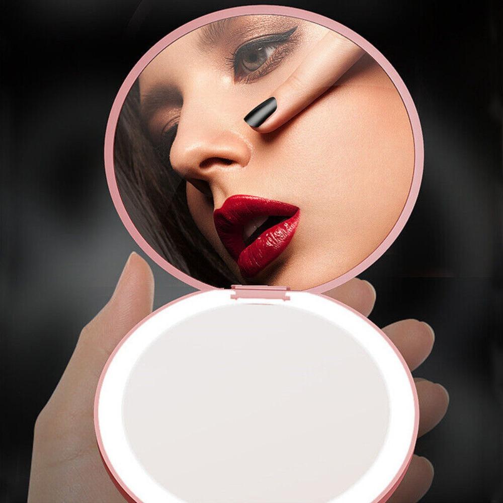 Round Fashion with USB Charge Led Light Cosmetics Tool 2X Magnifying Mirror Luminous Makeup Mirror