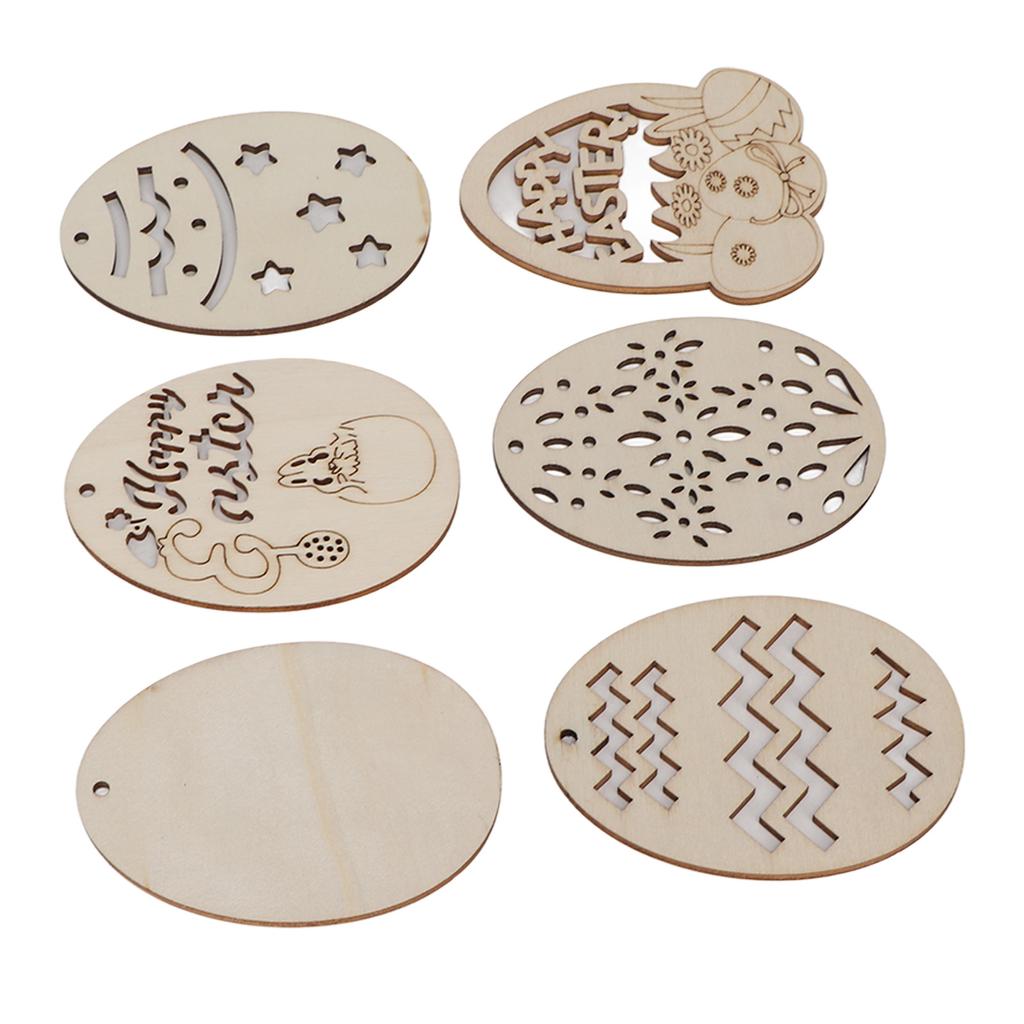30Pcs Wooden Easter Pendant Assorted Eggs Style Durable Light Weight Wooden Cutouts with Pens Ropes for DIY Decoration