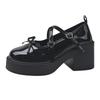Bow thick high-heeled small leather shoes women's summer new Japanese jk heightening French versatile Mary Jane single shoes