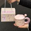 Fufu Contrasting Color Mug with Lid Spoon Birthday Gift for Girls Best Friend Practical Water Cup Ceramic Souvenir
