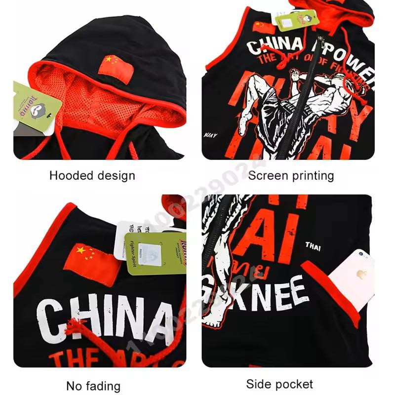 Muay Thai Kickboksing UFFC MMA Mixed Marcial Art Jakke Genser Hettegensere Menn Kvinner Barn Unisex Ermeløs Trykk Sport Gym Fitness Trening