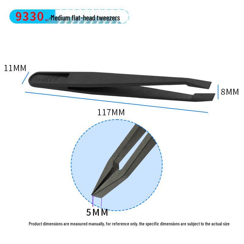 Plastic Anti-Static Tweezers Set: Pointed, Flat, Round, Black & White - Model 93303