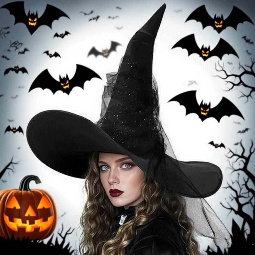 Spider Bat Halloween Witch Hat Pointed Cosplay Witch Hat Scary Black Pointed Cap  Halloween Party