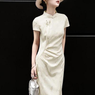 Lanser'er Acetate Jacquard 3D Butterfly Cheongsam Dress