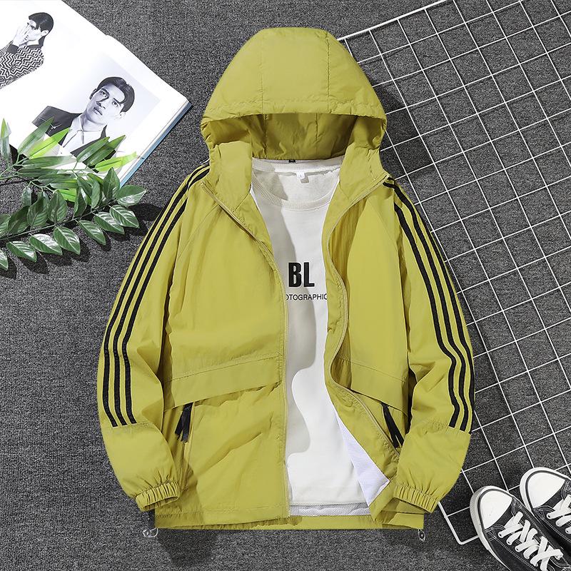 Unisex American Three-Bar Hooded Windbreaker - Lightweight Jacket for Spring & Autumn