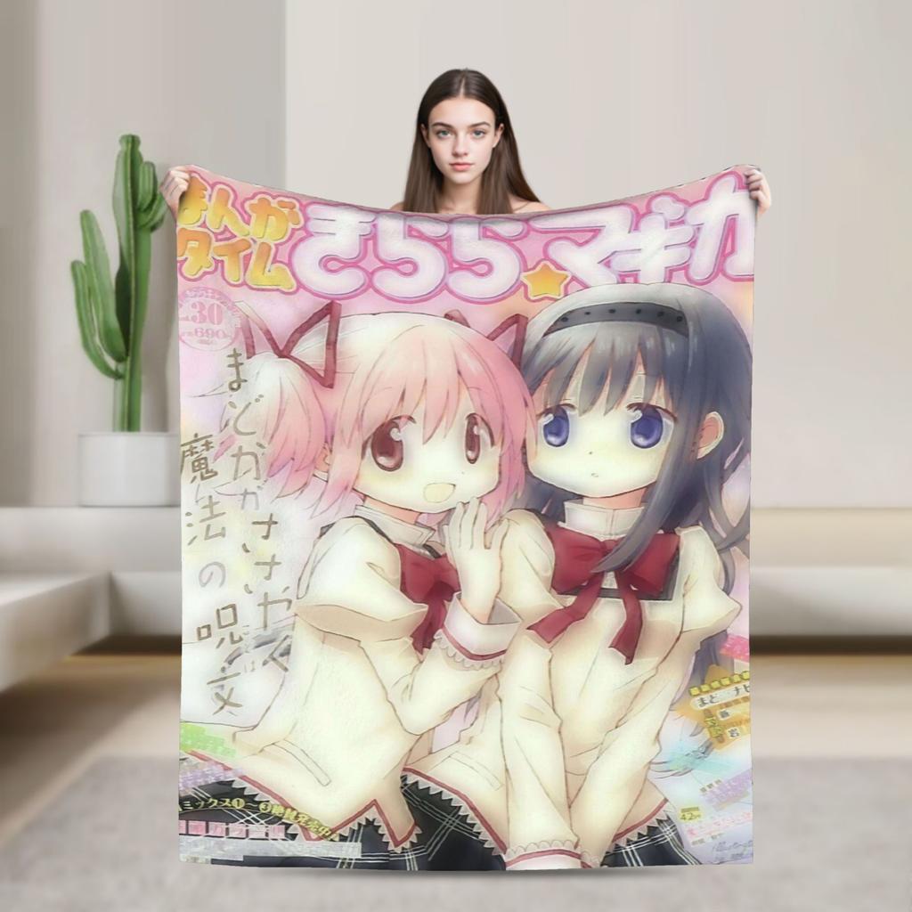 Anime Puella Magi Madoka Magica Blanket Plush Throw Blanket For Girls Boys Couch Chair Sofa Bed Flannel Bedspread Bed Cover