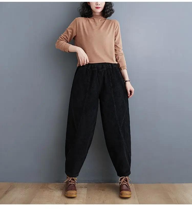 Pantaloni Harem in Velluto a Coste Viola Ispessiti Foderati in Pile da Donna per Donne di Mezza Età Stile Invernale Pantaloni Peonia della Mamma