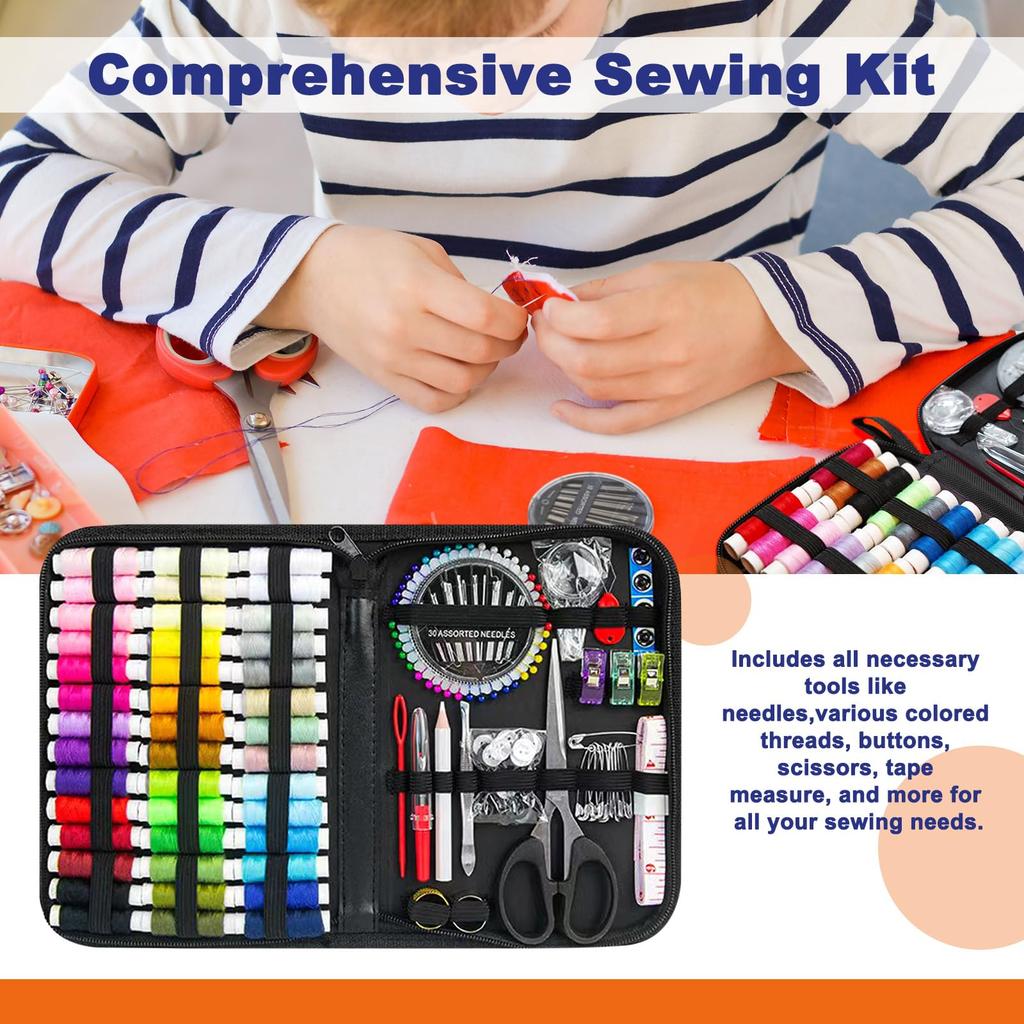 JUNING Sewing Portable Sewing Kit with Tools for and for Home Elementary School and Includes Black Storage Bag Colors XL Kit, Embroidery, Crafts,