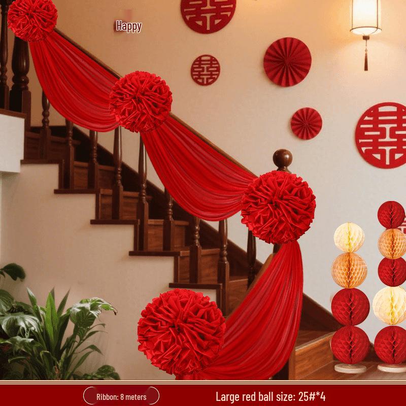 Large Red Hydrangea Wedding Decoration Set for Stairs and Rooms