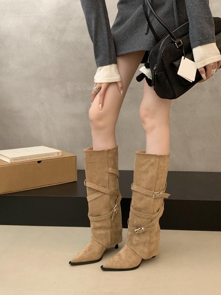 But knee boots women's pointed boots, new high-heeled boots in autumn and winter 2025, Spice Girls stiletto pants boots