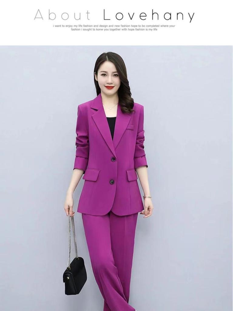 Frühling/Herbst Neuer Stil Set Business-Lady-Stil Schlank geschnitten Langarm-Blazer Weitbeinige Hose Damen Zweiteiliger Anzug