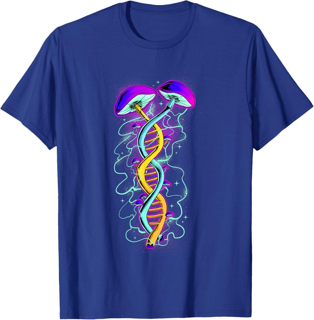Psychedelic Mushroom DNA Double Helix Graphic Tee Men Casual Trip Breathable T-Shirt