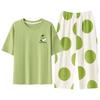 Women's Cartoon Summer Pajama Set: Short Sleeve Top & Three-Quarter Pants, Lightweight & Loose for Home or Outerwear