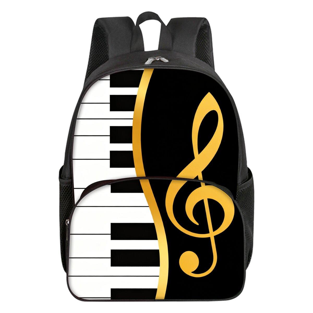 Sac à dos scolaire imprimé notes de piano colorées pour garçons/filles Meilleur cadeau Imperméable Dessin animé 2D Sac rond à poche avant pour enfants