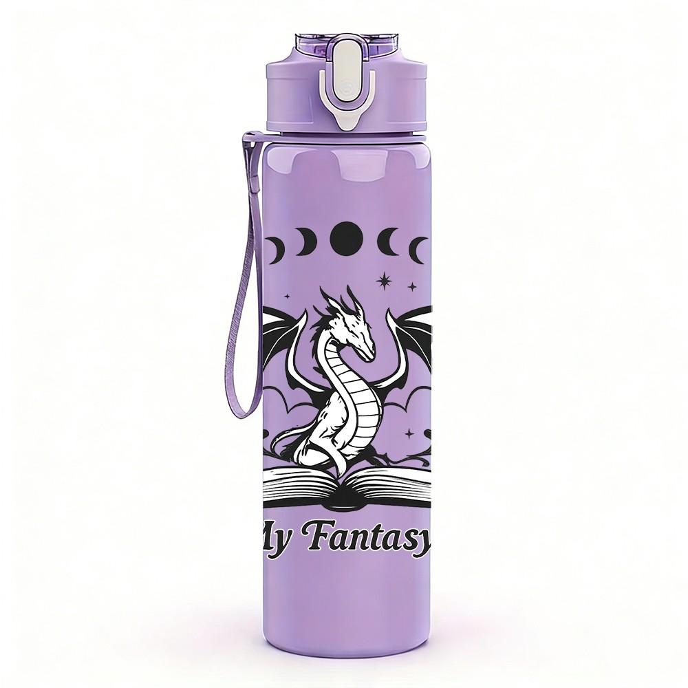 1PC In My Fantasy Era Dragon Print 750ml Color Plastic Sports Water Bottle Leakproof Flip Straw Lid Suitable for Sports Office Home Use