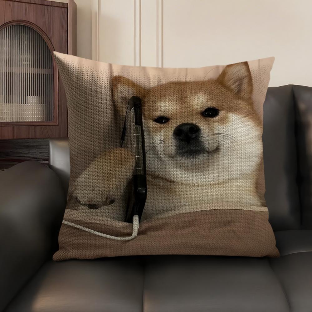 Cute Shiba Inu Meme Emoticons Pillow Case Double-Sided Printing Short Plush Sofa Cushion Cover Bedroom Bedside Pillow